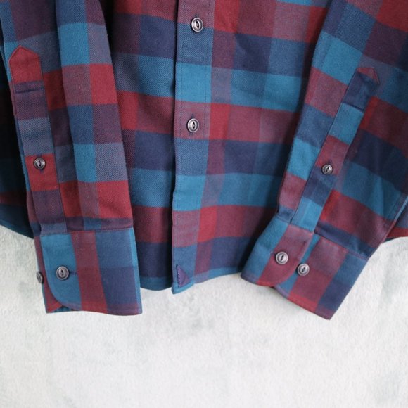 Untuckit Alezio Flannel Mens Slim Small Blue Red Plaid Long Sleeve Button Up - Picture 3 of 9